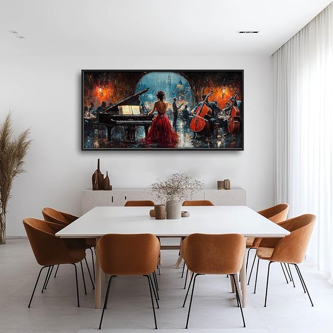 Music Piano Large Wall Art Cello Performance Pictures Wall Decor Musician Canvas Hotel Print Painting Modern Artwork Home Decoration for Dining Living Room Bathroom Bedroom Office Framed 60"x30"
