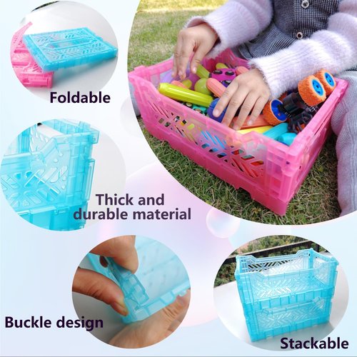 Pastel Plastic Storage Crates by [Brand Name] - 4-Pack Collapsible Bins for Organizing | 4L Space-Saving Design