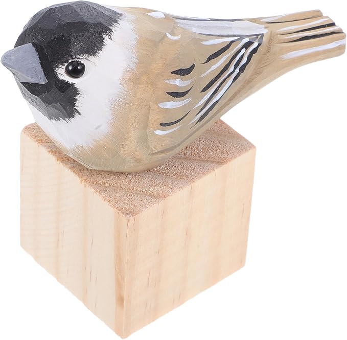 Milisten Hand-Carved Small Wood Bird Figurine Sparrow Sculpture for Home Decor Unique Vintage Style Wooden Bird Statue for Nature and Collectors