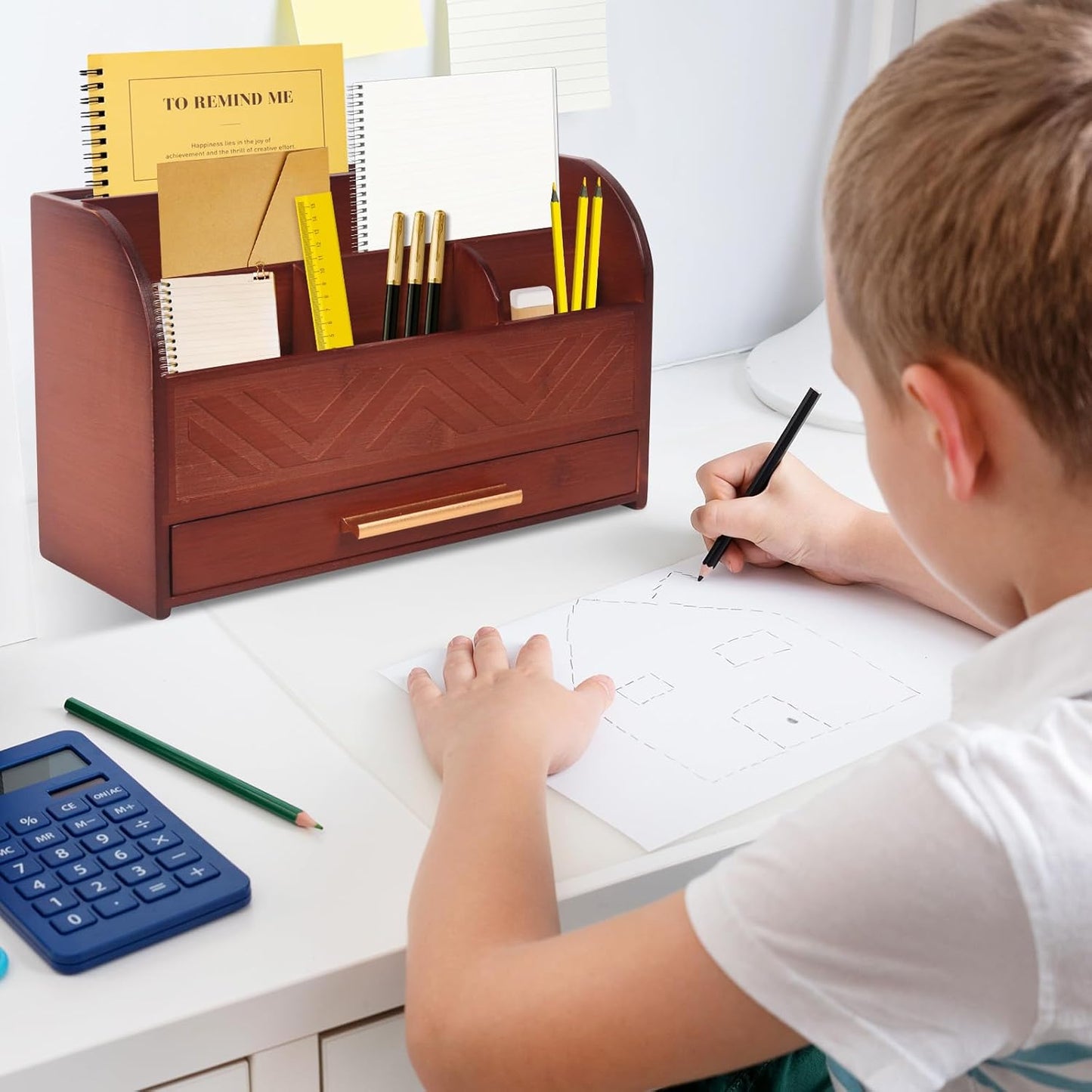 Skiennix Mail Organizer - Stylish Brown Wood Countertop Holder for Home & Office Storage