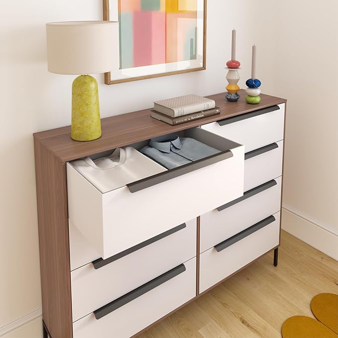 Lira Premium Fabric Dresser - Solid Wooden Frame, 8 Spacious Sag-Proof Drawers with Sleek Metal Handles - Premium & Durable Storage Solution for Your Home (Dark Brown)