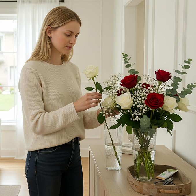 2 Clear Plastic Flower Vase, 10.2" Acrylic Rose Bouquet Vases for Home Decor Centerpieces Wedding Birthday Mothers (D4.6 2 + 2 Holder)