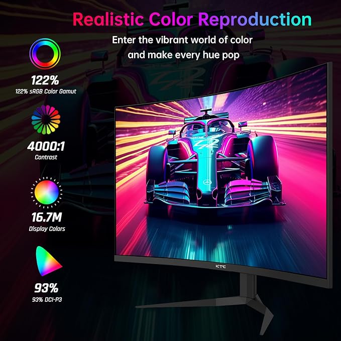 KTC 32 Inch 240Hz Curved Gaming Monitor, 2K 1440P Computer PC Monitor with 1000R 1ms Frameless, Adaptive Sync,122% sRGB, HDMI, DisplayPort, Tilt Adjustable, H32S25E