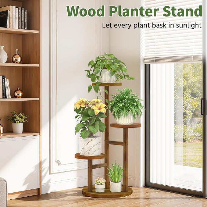 LASZOLA 3 Tiered Wood Plant Stand Indoor Corner, Flower Holder Rack Tall for Multiple Plants, Rustic Planter Shelf Display for Patio Garden Balcony Living Room