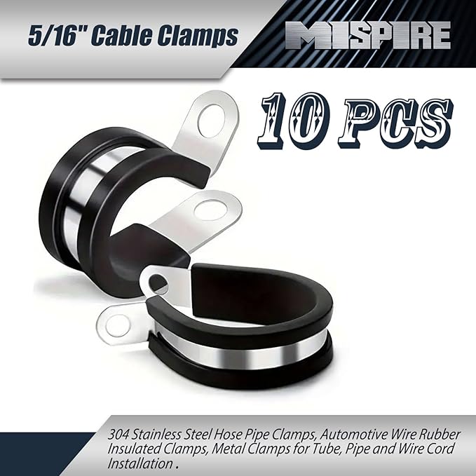 Cable Clamps 5/16 inch 10 Pack, 304 Stainless Steel Hose Pipe Clamps, Automotive Wire Rubber Insulated Clamps, Metal Clamps for Tube, Pipe and Wire Cord Installation by MISPIRE