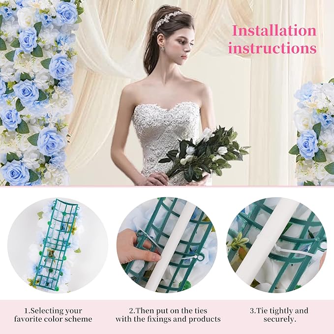 Flower Centerpieces for Tables - 10 Pack Wedding Arch Artificial Flowers Blue Arrangements Center Piece for Reception, Living Room, Kitchen, Dining Table Runner Decorations(20.5 * 9.4''/52 * 24cm)