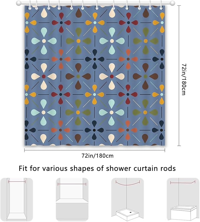 APROPHIC Mid Century Retro Shower Curtain 72x72 Inches, Vintage Geometric Pattern Bathroom Curtain with Hooks, Waterproof Polyester Fabric for Bath Shower, Machine Washable Home Decor, Navy Blue