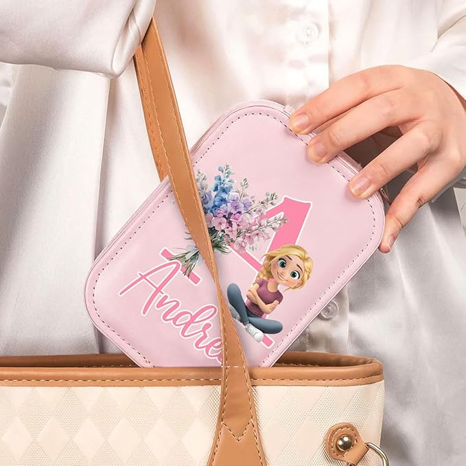 Wrappiness Women & Girls Floral Makeup Box With LED Mirror - Personalized Initial Letter and Birthmonth Flower Travel Comestic Case Gift for Daughters Sisters Friends Coworkers on Birthday Christmas