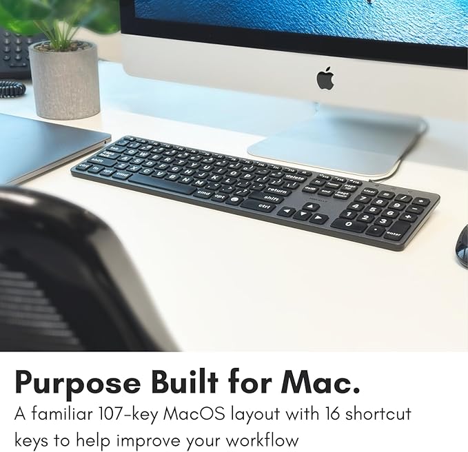 Macally Wired Keyboard for Mac (USB C + A) - Large Print and Backlit for Apple - 107 Key Full Size Large Letters USB C Keyboard for MacBook Pro/Air, Mac mini, iMac