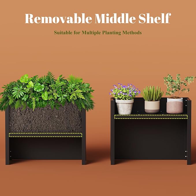 Outdoor Planter Box, Large Rectangular Planter with Removable Drip Tray, Suitable for Indoor or Outdoor Patios/Porches, Ideal for Planting Plants, Flowers, and Gardening (Black)