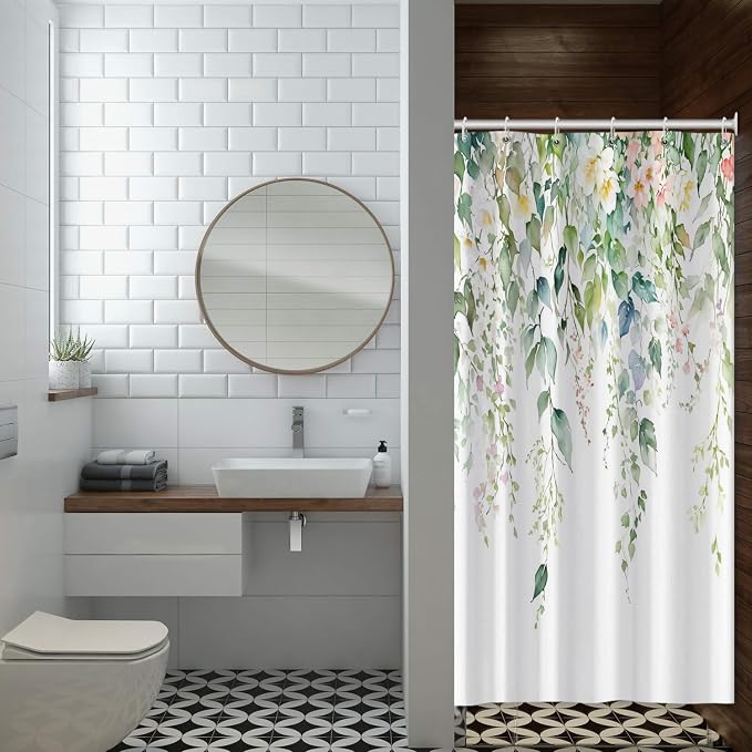 Sage Green Eucalyptus Shower Curtain Watercolor Botanical Floral Leaves Shower Curtain Set Spring Nature Bathroom Decor with 10 Hooks,54x72 Inches