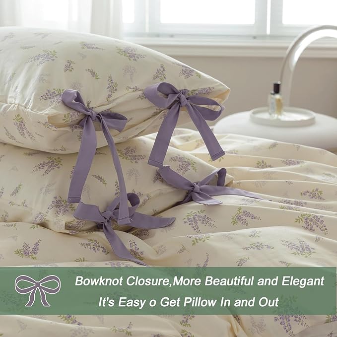 VM VOUGEMARKET Twin XL Comforter Set,Purple Flower Bedding Comforter Set Nature Shabby Botanical Style,1 Soft Comforter and 2 Pillow Shams for Girls (3pcs,Twin XL)