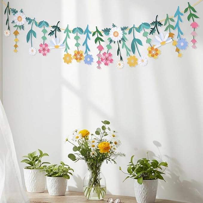 Wildflower Garland Flower Banner for Wildflower Party Decorations Floral Daisy Banner for Spring Party Supplies Baby Shower Decor Birthday Tea Party Decorations Wedding Decor