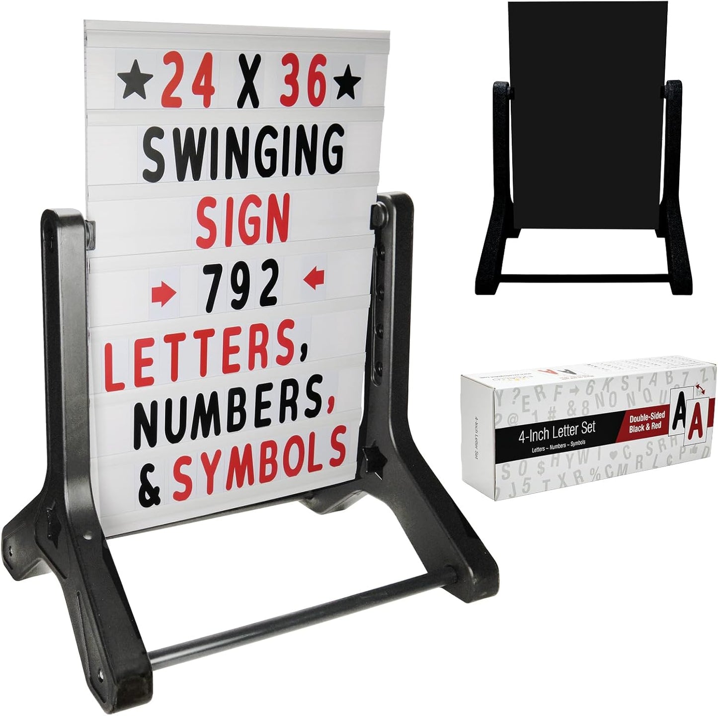 Swinging Sidewalk Sign by [Brand Name] - 24" x 36" Changeable Message Board with 792 Pre-Cut Letters & Storage Box