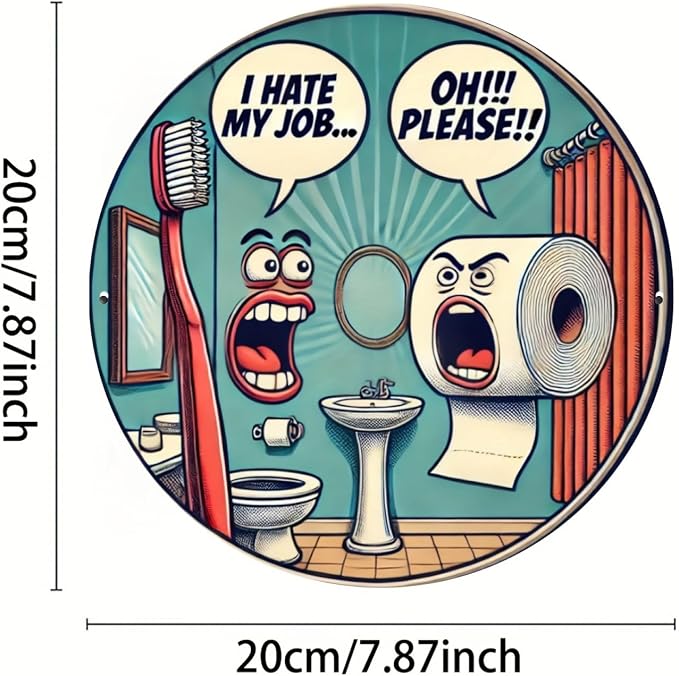Room Decor 1pc Retro Aluminum Bathroom Sign, 7.98x7.98 inch Vintage Illustration, Humorous Toilet Theme Wall Art for Home, Office, Hotel Decor