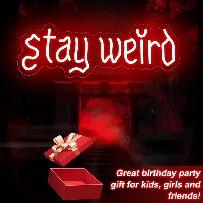 Stay Weird Neon Sign, Gothic Decor, Skeleton Hand Neon Sign, Vintage Font,Dark Art Decor for Bedroom, Living Room, Man Cave, Bar, Game Club, Living Room Birthday Party-Red