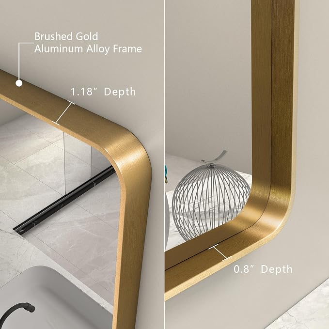 60x30 Inch Gold Bathroom Mirror for Wall, Brushed Metal Gold Framed Mirror, Large Rectangle Brass Vanity Mirror for Bathroom, Shatterproof, Anti-Rust (Horizontal/Vertical)