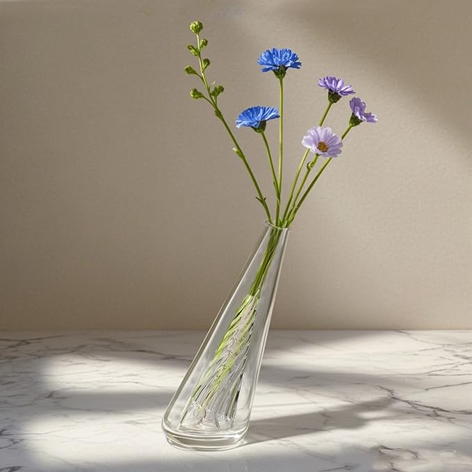 Mini Gradient Glass Vase, Exquisite Desktop Decorative Vase, Pro Glass Replacement (Dark Blue)