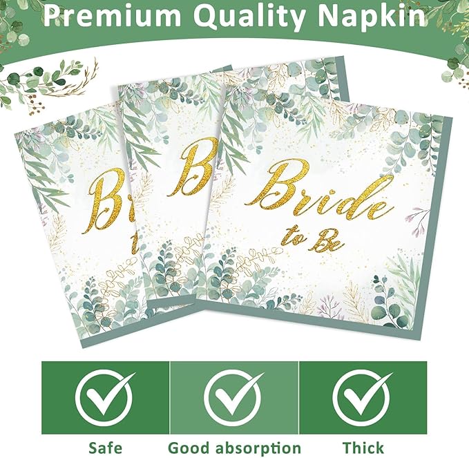 Sage Green Bridal Shower Plates and Napkins Kit, Bride to Be Eucalyptus Bachelorette Party Decorations Supplies for Bridal Shower Party Birthday Sage Green Favors Party Decor Service 24 Guests