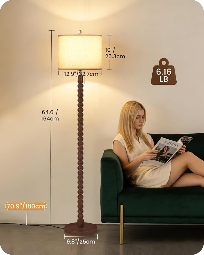 65" Solid Wood Floor Lamps for Living Room with Pull Chain Switch, Adjustable Color Temperatures, Vintage Farmhouse Floor Lamp, Tall Standing Lamp for Bedroom, Entryway, Reddish Brown SVE28LD05