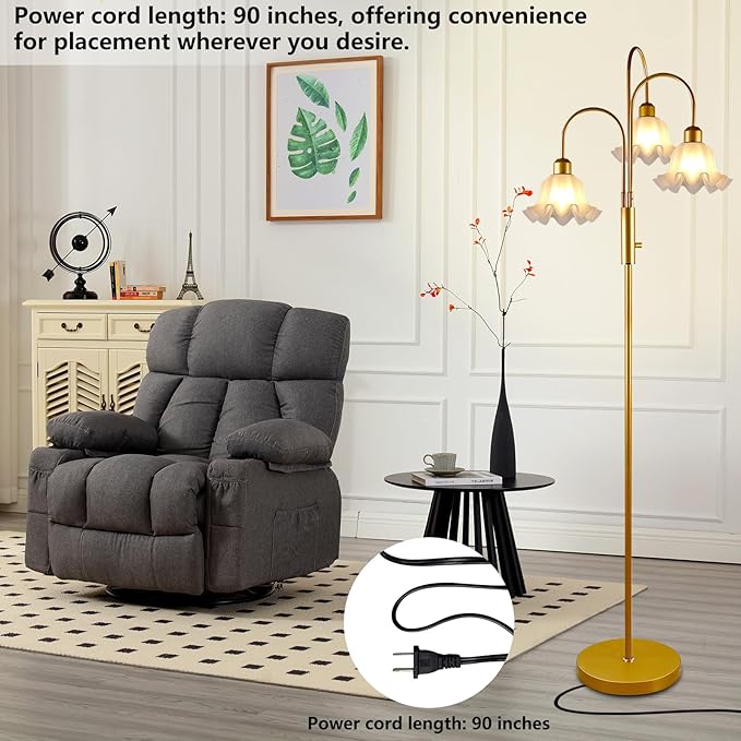 Lightdot 70IN Flower Floor Lamp for Living Room, 3 Light Dimmable Tree Floor Lamps with Bulb Included for Wedding/Party, Unique Floral Tall Lamp with 5Lbs Heavy Base for Bedroom/Sofa Beside-Gold
