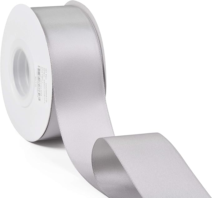 YAMA Silver Double Faced Satin Ribbon, 1-1/2 Inch 25 Yards, for Crafts Bows Flower Bouquet Wedding Home Decor Gift Wrapping