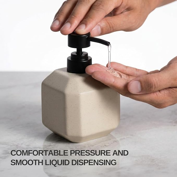 LuxFlowing Elegant Ceramic Soap Dispenser with Pump, Small, Cute and Simple Style, Ideal for Bathroom Hand Soap and Kitchen Dish Soap (Grey)