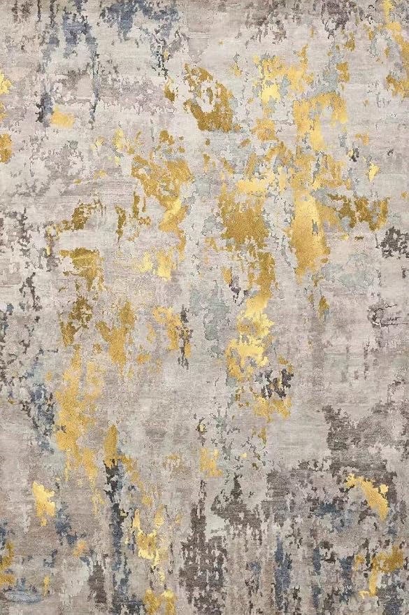 vivorug Washable Rug, Ultra Soft Area Rug 4x6, Non Slip Abstract Small Rug, Stain Resistant Rugs for Living Room Bedroom, Modern Fluffy (Grey/Mustard, 4'x6')