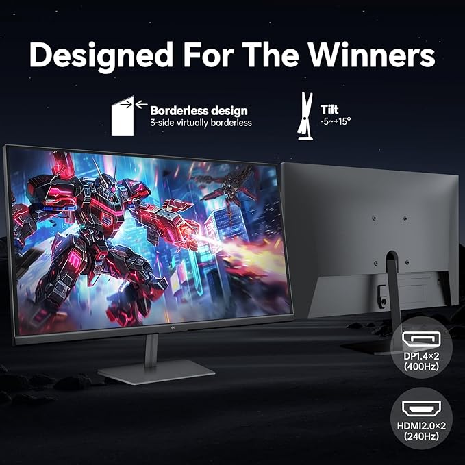 KTC 24.5 inch 400Hz 240Hz Gaming Monitor | Fast IPS 1ms | FHD 1080P Monitor | HDR 400 128% sRGB | HDMI x2, DP x2 |Tilt Adjustability Silver-Gray VESA 360Hz Monitors H25X7