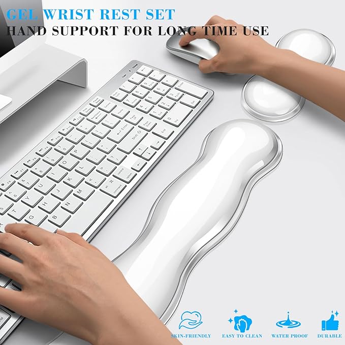 Gel Wrist Rest for Keyboard and Mouse, Wrist Rest for Keyboard, Mouse Wrist Support, Pain Relief, Cool Touch, Non-Skid, Mouse Wrist pad