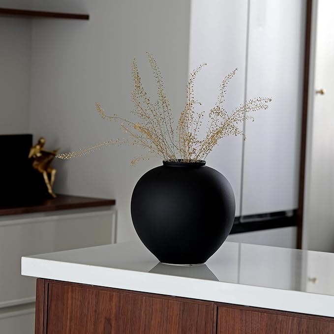 Extra Large Black Ceramic Flower vase Decorative Jar Oversize Modern Centerpiece Table Decorations,Round Shape Rustic Ceramic vases for Home Decor Dining Room(Black, 0807)