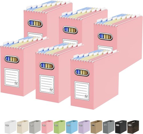 Oterri File Organizer Box - Portable Collapsible Cardboard Folder for Letter Size Files | 6-Pack, Pink