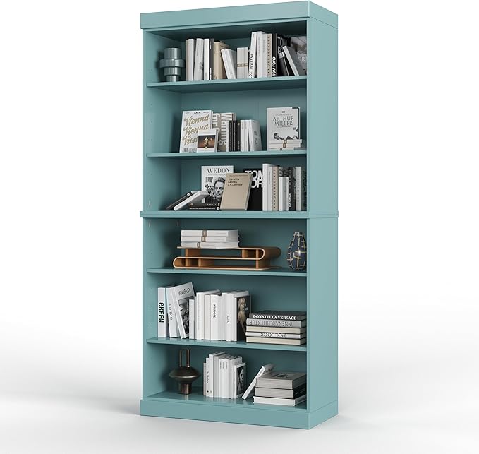 Palace Imports Solid Wood Bookcase - Stackable Modular 6-Tier Bookshelf - 71.5" Tall x 32" Wide - Aqua, Open Display Shelf for Living Room, Office, Renewable 100% Eco-Friendly Wood, Made in Brazil