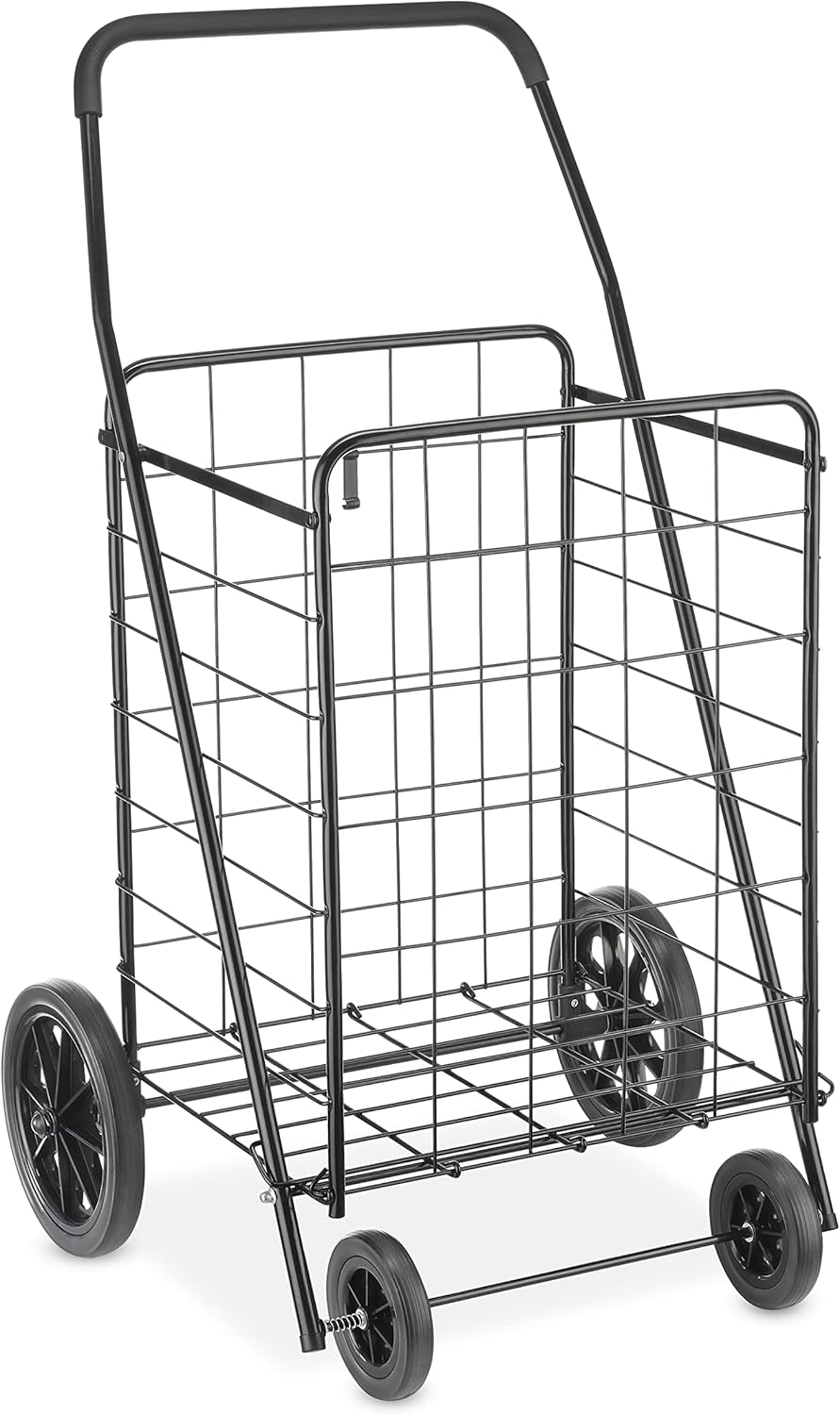 Whitmor Extra Large Utility Shopping Cart - Heavy Duty 100 Lb Capacity, Collapsible Design, Black