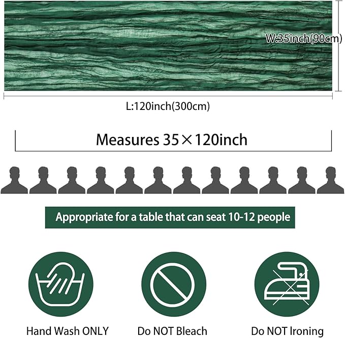12 Pack 10Ft Cheesecloth Table Runner 35x120 Inch Boho Gauze Table Runner Rustic Cheese Cloth Long Romantic Table Runners for Wedding Bridal Shower Birthday Party Table Decor (Dark Green)