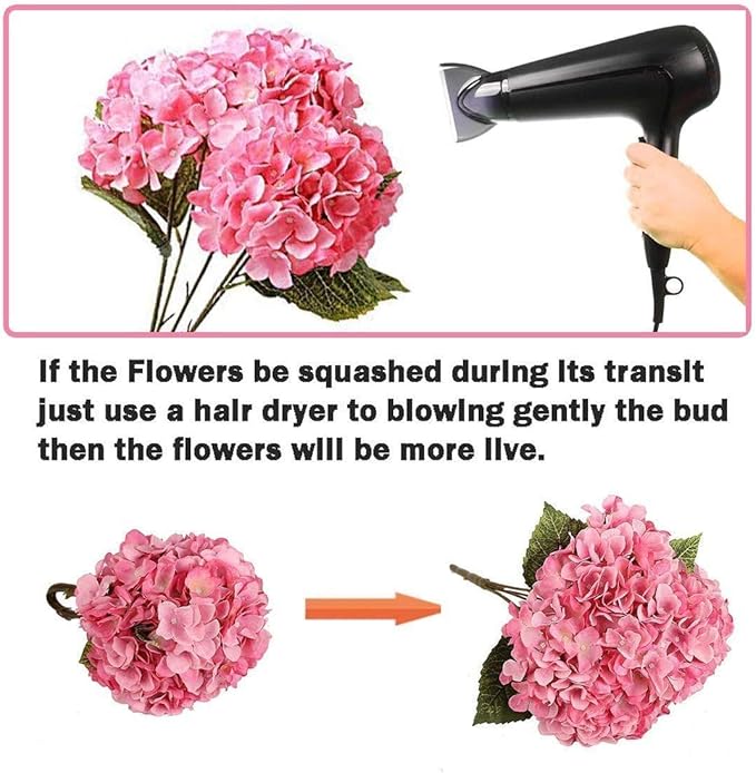 2Bouquets Artificial Fake Flowers Plants Silk Hydrangea Arrangements Wedding Bouquets Decorations Plastic Floral Home Kitchen Garden Party Festival Bar DIY (Pink, 5 Flower Heads)