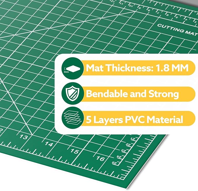 5 Packs Self Healing Cutting Mat 12" x 18" Rotary Cutting Sewing Mat A3, 5-Ply Cutting Board for Fabric Crafting Sewing Scrapbooking Quilting and Precision Cutting