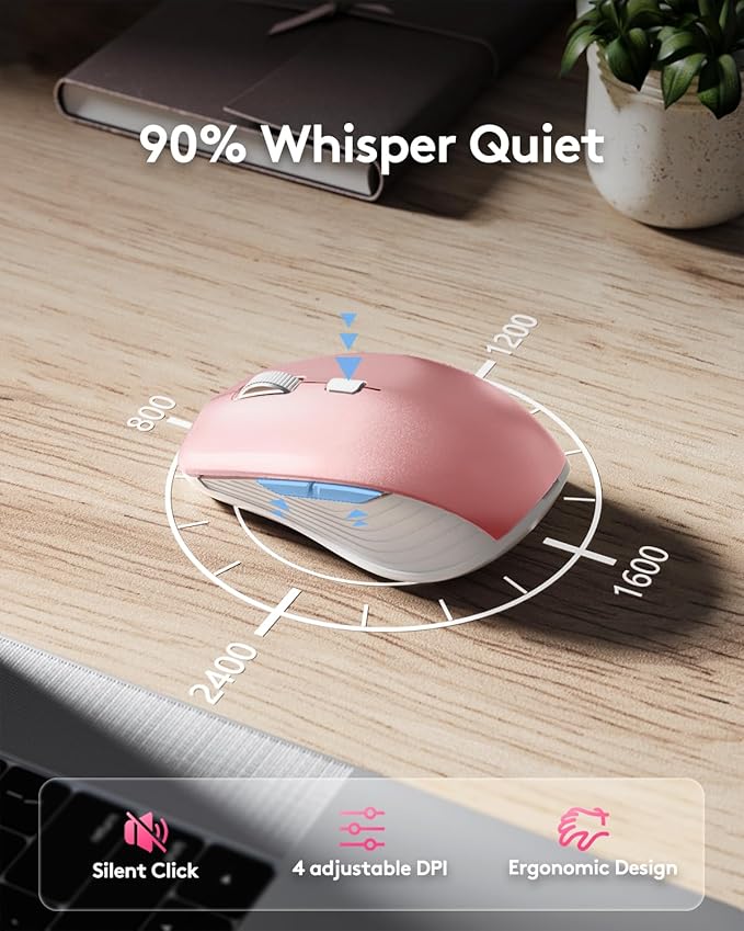 Samsers Wireless Keyboard and Mouse Combo Ultra Slim Rechargeable Dual-Mode (Bluetooth 5.0x2 +2.4G) Silent Keyboard and Mouse Set, Multi-Device Full-Size Design for MacOS/iOS/Android/Windows - Pink