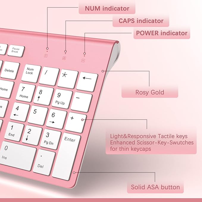 J JOYACCESS Wireless Keyboard Mouse Combo,Typewriter Keyboard Wireless, Portable Pink Keyboard for Computer/Laptop/Windows/Mac-Pink