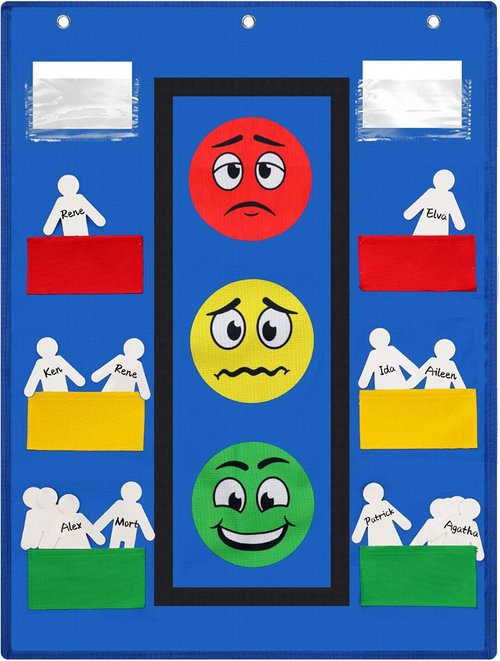 Panelee Classroom Behavior Chart - Stoplight Pocket Chart for Kids | 43-Piece Management Tool with Blank Cutouts