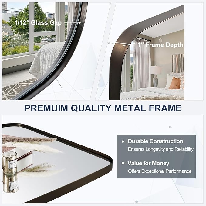 ANDY STAR Brushed Bronze Bathroom Mirror, 24x30 Oblong Mirror with Stainless Steel Metal Frame, Oval Vanity Mirror for Over Sink, Modern Anti Rust Wall Mounted