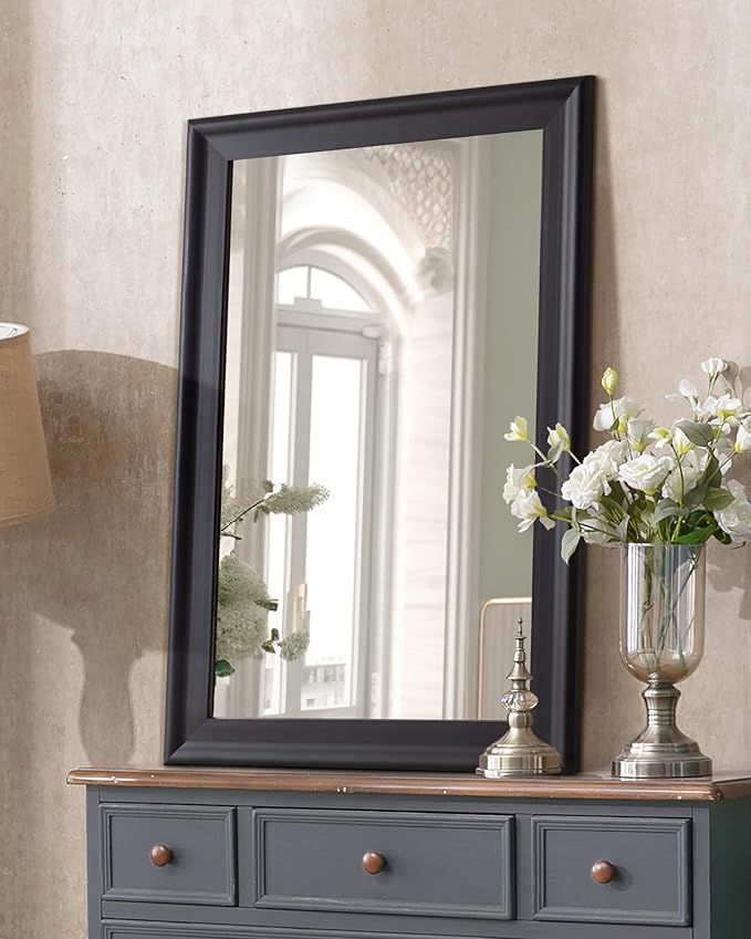 CULER Black Wall Mirror for Bathroom,Rectangle Rustic 24 x 36 inch Hanging VanityMirrors with Wood Grain Pattern for Living Room,Bedroom,Entryway