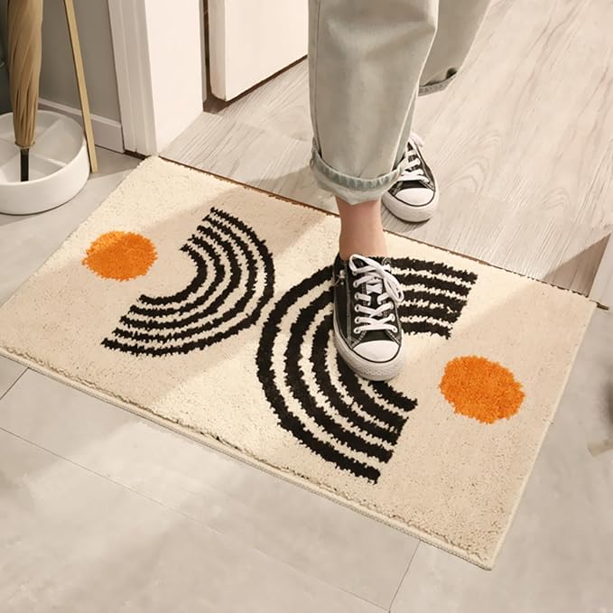 UKELER Cute Bohemian Bathroom Rug Washable Boho Home Decor Floor Mat Non-Slip Fluffy Throw Rugs for Bathroom Sink Bedroom Kitchen, Indoor Rug, Beige, 31''×20''