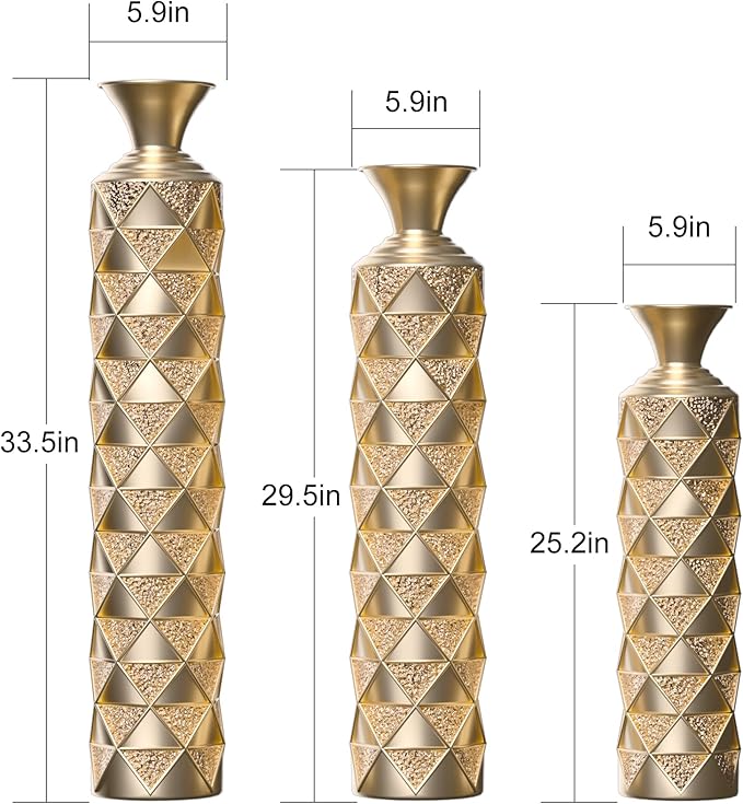 Tall Floor Vase Large Vintage Modern Set Oversized Metal Vases for Decor Living Room Gold Decorative (3D Triangle)