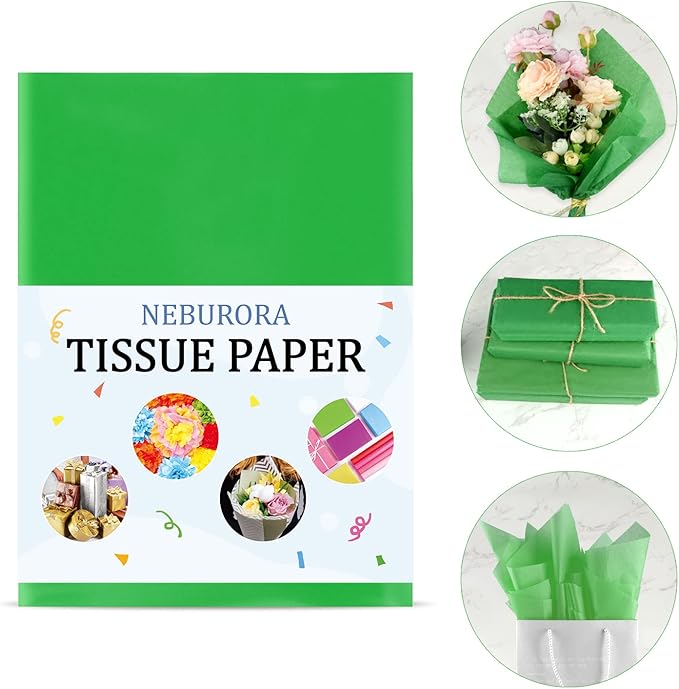 NEBURORA 120 Sheets Green Tissue Paper - 14 x 20 Inches, Christmas Wrapping Tissue Paper Bulk Wrap Paper Sheets for Gift Bags, Packaging, Floral Filler, Birthday, Wedding, St. Patrick's Decor
