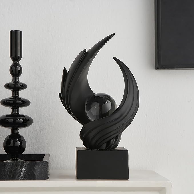 FJS Home Decor Modern Art Statue Decor, Coffee Table Bookshelf Shelf Decor Accents, Abstract Swirl-Shaped Sculpture Decorations for Dining Room Living Room Office (Black)