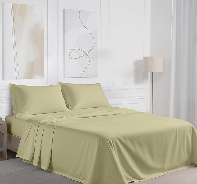 RUVANTI 100% Cotton Twin Sheets Set, 3 Pieces, Soft & Breathable Percale Weave Bedding, Deep Pocket 16", Hotel Standard, Crisp Cool Feel, Durable, Perfect Dyed Bed Sheet, Sage Green