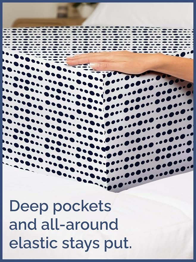 Kids Blue Dots Queen 4 Piece Sheet Set - Boys, Girls, Teens, Toddler - Easy Fit Deep Pockets - Breathable, Hotel Quality Kids Sheets - Machine Washable - Wrinkle Free - Cute, Cozy, Soft - CGK Linens