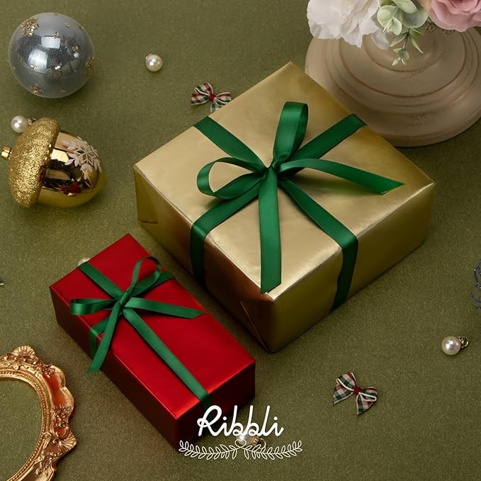 Ribbli Forest Green Double Faced Satin Ribbon,1/4” x Continuous 25 Yards,Use for Craft Bows Bouquet, Gift Wrapping, Wedding Decoration, Floral Arrangement