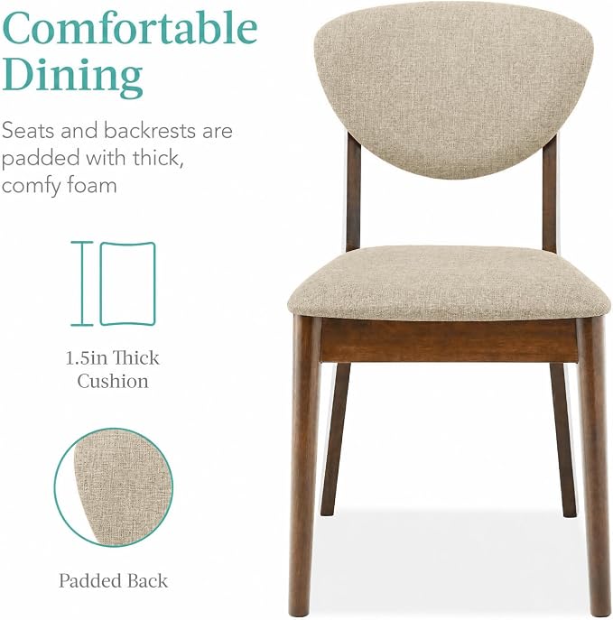 Best Choice Products 5-Piece Dining Set, Compact Mid-Century Modern Table & Chair Set for Home, Apartment w/ 4 Chairs, Padded Seats & Backrests, Wooden Frame - Walnut/Oatmeal